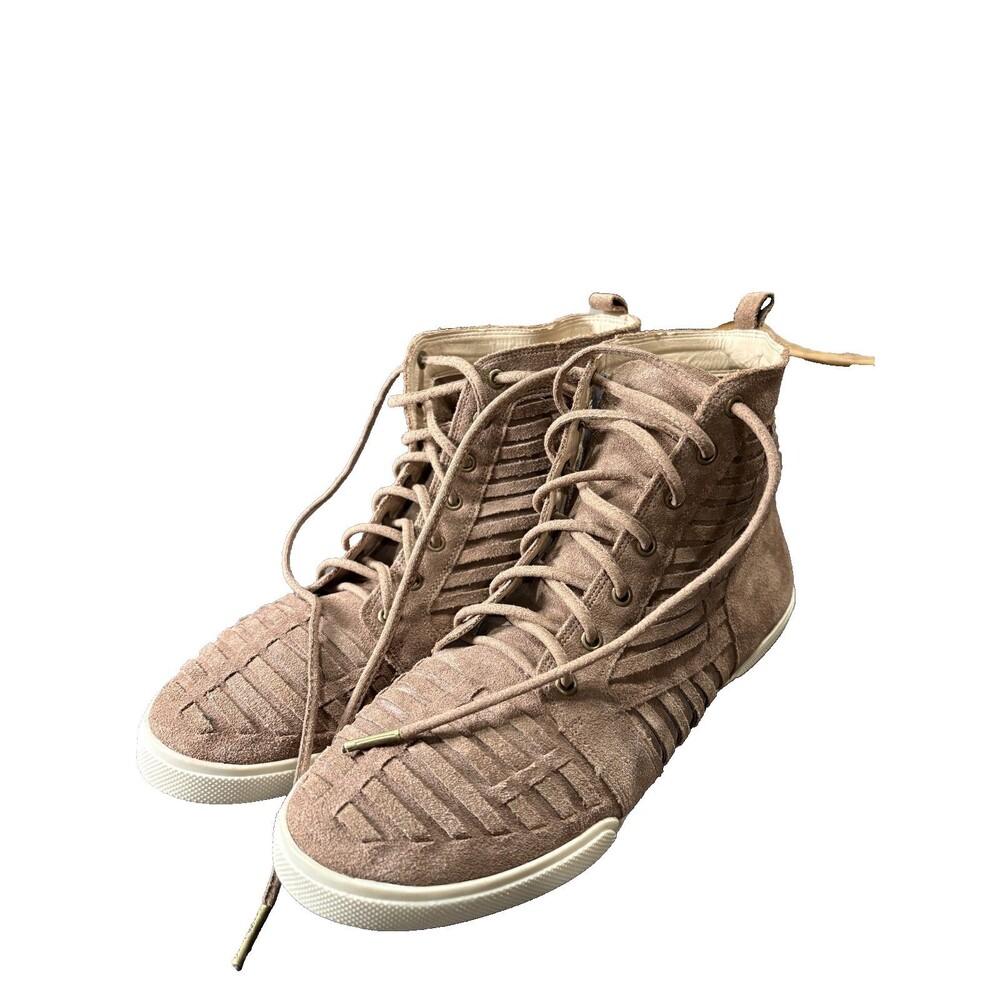 Elliot Lucca Rimma Women's Brown Woven Suede High Top Sneakers Shoes Sz 7.5